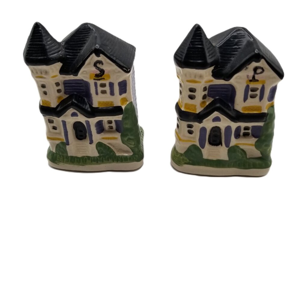 Ceramic Cottage House Salt Pepper Shakers Set Hand Painted Farmhouse Vintage